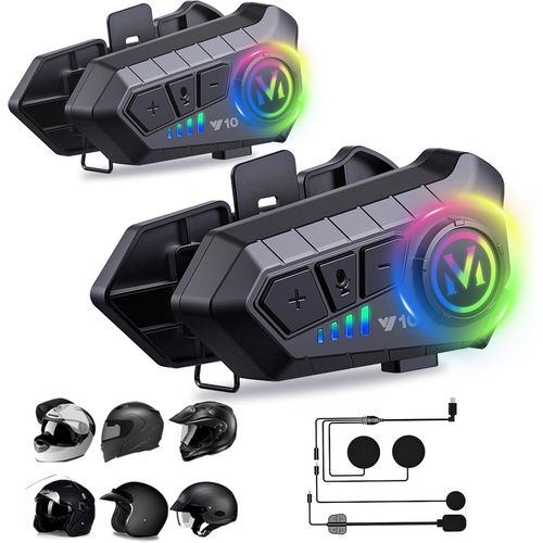 Casque De Moto Bluetooth Avec Microphone, Intercom, Système De Communication, Casque Pour 2 Personnes, Interphone Sans Fil, Kit Mains Libres