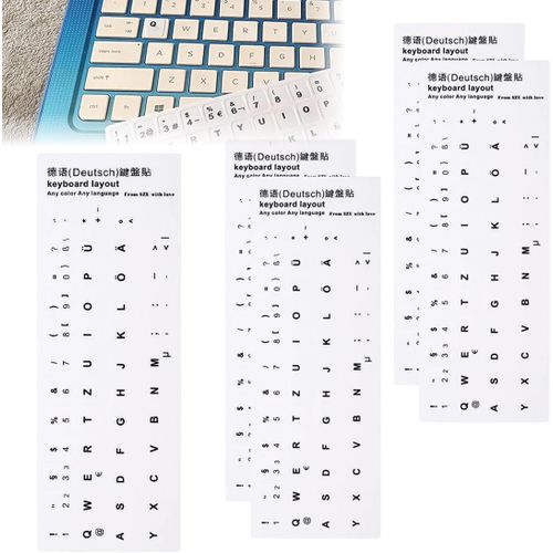 5 Stück Deutsch Keyboard Stickers, Universal Keyboard Letter Replacement Stickers, White Font On Black Background For Computer, Laptop, Notebook, Desktop, Matte Keyboard Alphabet Stickers