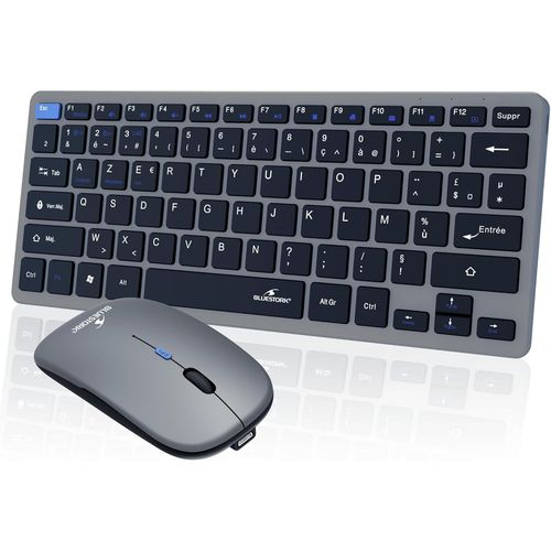 - Pack Mini V2 Clavier Souris Sans Fil Rechargeable - Clavier Sans Fil Azerty, Format Compact & Souris 1600 Dpi - Double Connexion : 2.4 Ghz & Bluetooth - Autonomie 80H - Windows/Android/Ios
