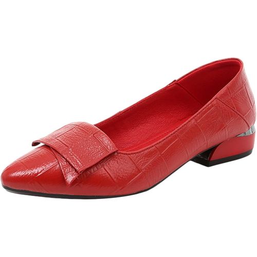 Femmes Bout Pointu Talon Bloc Escarpins Cuir À Carreaux Semelle Souple Ballerines