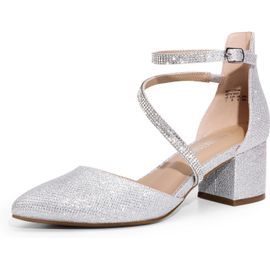 Escarpins À Talons Bas Et Épais Avec Sangle De Cheville Pour Femme - Bout Pointu Fermé