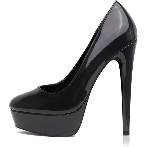 Escarpins Femme Plateformes Talons Aiguille 14cm Bout Rond Fermé Vernis High Heels Party Soirée Mariage Chaussures Talons Hauts