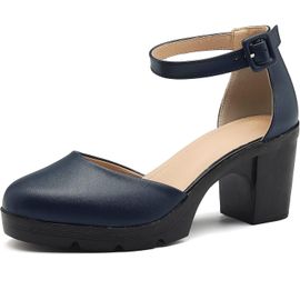Femme Mary Jane Escarpins De Travail Confortables Bout Rond Et Talons Épais, Escarpins Bride Arrière