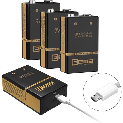 CMWX-9V Rechargeable Batterie 650mah avec de Charge USB 4Pcs Li - Lithium Polymère Batterie Rechargeable Clavier Microphone Détecteur de Fumée/Détecteur Guitare Caméra Jouets et Plus (4)