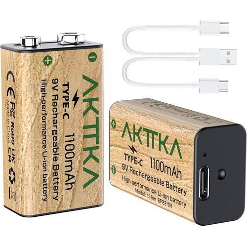 2 Piles Rechargeables 9v Usb-C 1100mah, 6f22 Haute Performance, Charge Rapide, Idéales Pour Guitares Électriques, Détecteurs De Fumée, Microphones Sans Fil Et Petites Éclairages Led