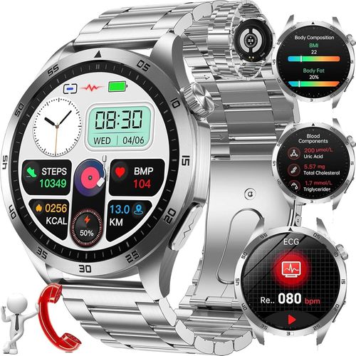 Ecg Montre Intelligente Homme Appel Bluetooth Smartwatch Ecg 1,43"" Bracelet Intelligent Avec Acide Urique/Spo2/Bmi/Fréquence Cardiaque Sportif Fitness Tracker Etanche Montre Sport (Violet)