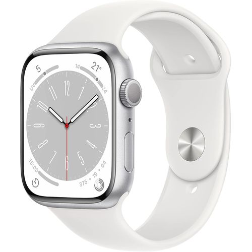 Apple Watch Series 8 (Gps,45Mm) - Boîtier En Aluminium Argent Avec Bracelet Sport Blanc - Regular (Reconditionné)