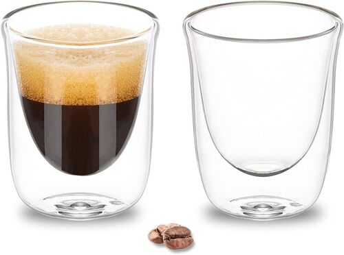 Kalanka-Paracity Tazas De Cafe Expreso Lot De 2 Tasses À Shot De 60 Ml, Tasses À Expresso, Double Isolation En Verre Borosilicate Transparent, Accessoires Pour Machine À Expresso
