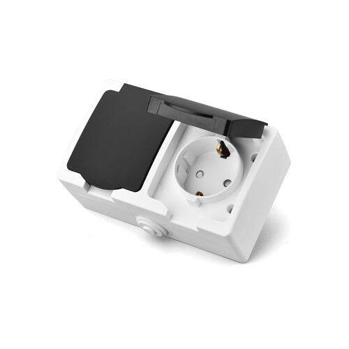 Double prise Schuko - Montage en saillie - 250 V/16 A - Pour pièces humides et extérieur - Protection accrue contre les contacts - Disposition horizontale
