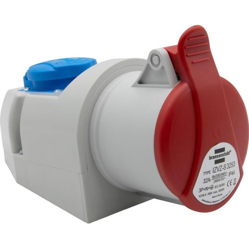 Prise Murale Électrique Combinée Avec Prise Cee 400 V/32 A À 5 Pôles + Prise Type F (Schuko), Prise Industrielle Avec Couvercle, Utilisation Intérieure/Extérieure, Atelier, Garage,