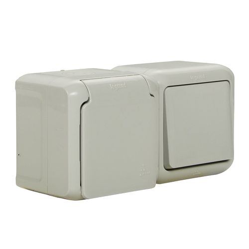 , 782391 Interrupteur De Prise Pour Pièces Humides En Saillie (Horizontale) Ip44, Prise Avec Contact De Protection Et Couvercle, Pour Montage Sur Le Mur