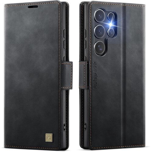 KWEX-Coque pour Samsung Galaxy S25 Ultra 5G Etui Housse RFID Blocage Premium en Cuir PU Clapet Rabat Pochette de Portefeuille Fermeture Magnetique Flip Case Étui pour Samsung S25 Ultra,Mode Noir