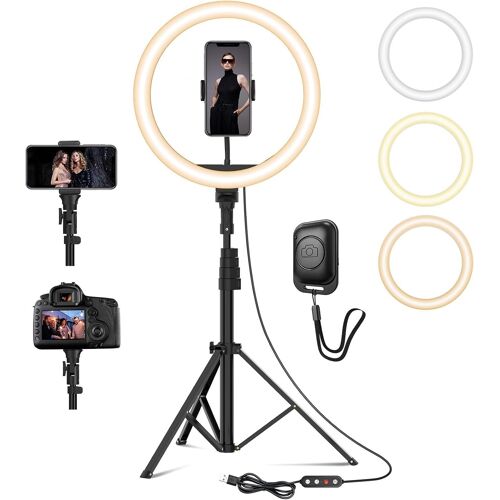 MEVRONISSHOP-12"" Ring Light avec Trépied 64"" Anneau Lumineux LED avec 10 Luminosité 3 Modes d'Eclairage, Trepied Smartphone Selfie LED Anneau Lumière pour Maquillage, Photographie, YouTube et Vidéo S