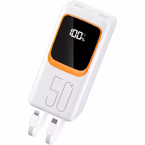 Kalanka-Power Bank De 50000 Mah Avec Câble Intégré : Batterie Externe De Charge Rapide De 22,5 W Avec Grande Capacité, Chargeur Portable Avec Lampe De Poche Led Et 7 Sorties Et 3 Entrées-Blanc