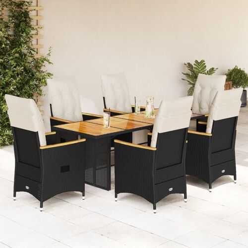 Vidaxl Ensemble De Bistro De Jardin 7 Pcs Coussins Noir Poly Rotin