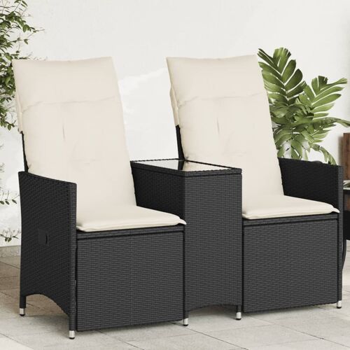 Vidaxl Canapé De Jardin Inclinable 2 Places Avec Table Noir Poly Rotin