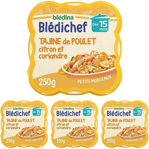 Kalanka-- Blédichef - Repas Bébé 15 Mois - Plat Bébé Tajine De Poulet Citron Coriandre - Petits Morceaux - 100% Ingrédients D'origine Naturelle - Dès 15 Mois - 1 Assiette De 250g (Lot De 4)