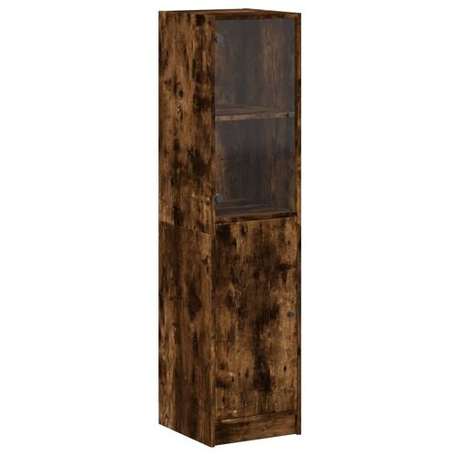Vidaxl Buffet Avec Porte En Verre Chêne Fumé 35x37x142 Cm