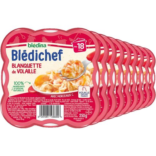 Kalanka-- Blédichef - Repas Bébé 18 Mois - 9 Plats Blanquette De Volaille - Petits Morceaux - 100% Ingrédients D'origine Naturelle - Dès 18 Mois - 9 Assiettes 250g (L'emballage Peut Varier)
