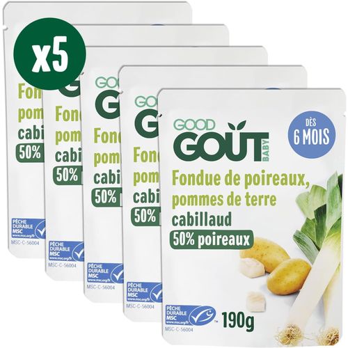 KALANKA-GOOD GOÛT - Fondue de Poireaux Pommes de Terre Cabillaud - Plat cuisiné pour Bébé - Dès 6 mois - Purée - Fabriqué En France - Sachets Micro-Ondables - 5x190g