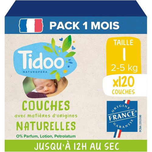 Kalanka-- Couches Taille 1 2-5 Kg - Couches Bébé Écologiques - Couches Jetables À La Composition Naturelle - Respectueuse Des Peaux Sensibles -12h De Protection - Lot De 5x24 Couches