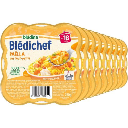 Kalanka-- Blédichef - Repas Bébé 18 Mois - 9 Paëlla Des Tout-Petits - Petits Morceaux - 100% Ingrédients D'origine Naturelle - Dès 18 Mois - 9 Assiettes 250g
