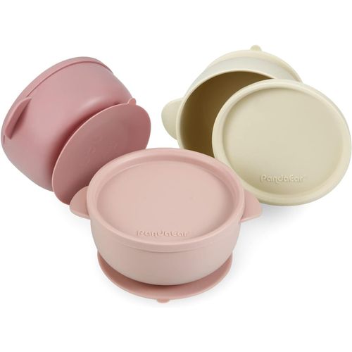 Kalanka-Lot De 3 Bols Pour Bébés Avec Ventouse | Bol En Silicone Anti-Fuite Et Anti-Dérapant Avec Couvercles Pour Bébés, Enfants En Bas Âge Et Nourrissons (Rose)