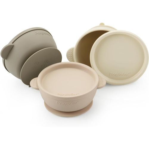 Kalanka-Lot De 3 Bols Pour Bébés Avec Ventouse | Bol En Silicone Anti-Fuite Et Anti-Dérapant Avec Couvercles Pour Bébés, Enfants En Bas Âge Et Nourrissons (Marron Tan)