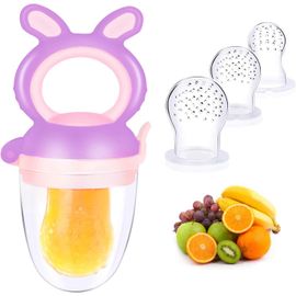 Kalanka-Grignoteuse Sucette Bébé, Tétine Fruits Frais Avec Remplacement De 3 Tétines Silicone En 3 Tailles, Anneau De Dentition Sans Bpa Pour Légumes Aliments (Violet)