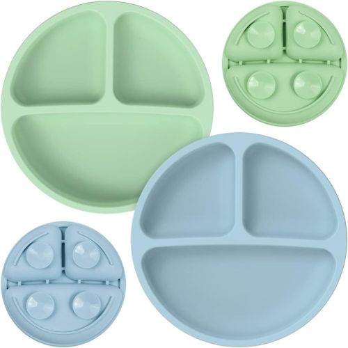Lot De 2 Assiettes À Ventouse Pour Bébé - Assiettes De Sevrage En Silicone Pour Bébé Avec Ventouse Pour Tout-Petits Et Enfants - Assiette Divisée Antidérapante Pour Chaises Hautes, Plateau Et Tables