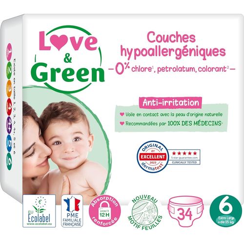 Kalanka-- Couches Bébé Saines Et Ecologiques - Taille 6 (15+ Kg) - 34 Couches - Absorbante, Anti-Fuites Et Sans Ingrédients Indésirables
