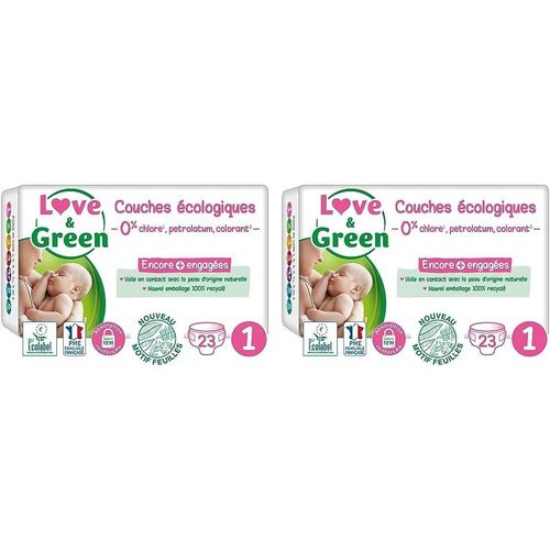 Kalanka-- Couches Bébé Saines Et Ecologiques - Taille 1 (2-5 Kg) - 23 Couches - Absorbante, Anti-Fuites Et Sans Ingrédients Indésirables (Lot De 2)