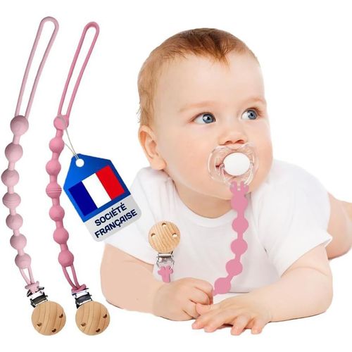Kalanka-Attache Tetine (2 Couleurs) Attache Sucette - Accroche Tétine Bebe - Lot De 2 Accroches -Tétines En Silicone De Haute Qualité (Rose Foncé/Rose Clair)