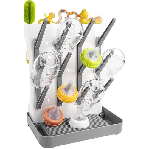 Kalanka-Séchoir À Biberons, Séchoir À Biberons Vertical, Peu Encombrant, Égouttoir À Biberons Avec Bac D'égouttage, Pour Biberons, Tétines, Accessoires Pour Bébés (Gris)