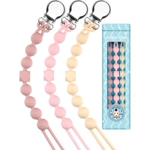 Kalanka-Attache Sucette Silicone Soothie Tétine Clips Porte Accroche Chaîne Pour Garçons Et Filles Douche De Bébé 2pcs(Rose)