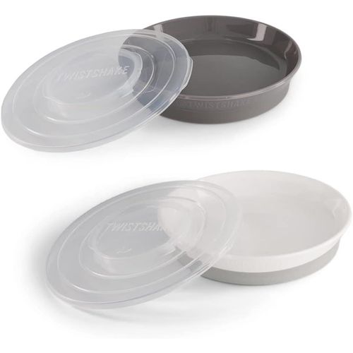 Kalanka-2x Assiette | Assiette Pour Bébé Avec Couvercle Hermétique | Assiette De Sevrage Pour Bébé Sans Bpa | Assiette De Formation Alimentaire | Plaque D'apprentissage Pour Enfants | Gris Blanc