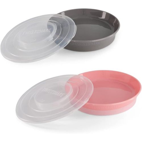 Kalanka-2x Assiette | Assiette Pour Bébé Avec Couvercle Hermétique | Assiette De Sevrage Pour Bébé Sans Bpa | Assiette De Formation Alimentaire | Plaque D'apprentissage Pour Enfants | Gris Rose
