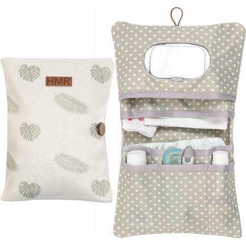 Kalanka-Sac A Couche De Bebe Sac A Langer Pour À Cosmétiques 2in1 Lingettes & Accessories Petit Pochette Parfait Comme Trousse De Soin De Voyage Pratique Pour De Bebe (Leaves)