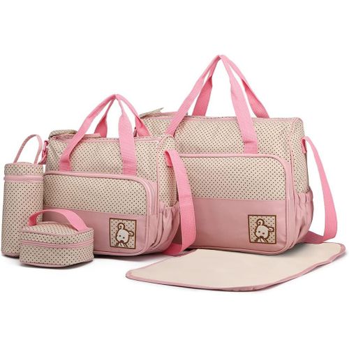 Kalanka-5pcs Sac À Langer Pour Bébé Set Multifonction Sac À Langer Maternité Messenger En Polyester Pour L¿Hôpital Set Avec Design Imprimé À Pois