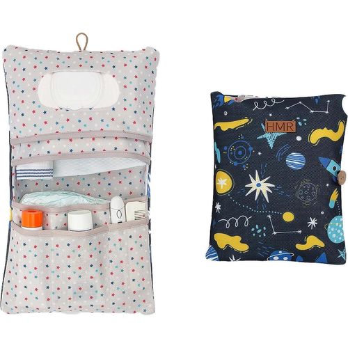 Tianyi-Sac A Couche De Bebe Sac A Langer Pour À Cosmétiques 2in1 Lingettes & Accessories Petit Pochette Parfait Comme Trousse De Soin De Voyage Pratique Pour De Bebe (Space)