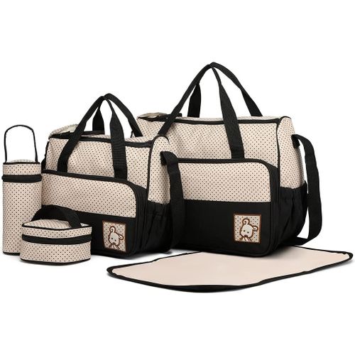 Kalanka-5pcs Sac À Langer Pour Bébé Set Multifonction Sac À Langer Maternité Messenger En Polyester Pour L¿Hôpital Set Avec Design Imprimé À Pois