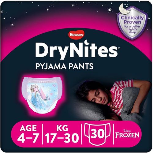 Kalanka-Huggies Drynites Pyjama Fille - Taille 4-7 Ans (30 Pantalons) - Protection Nocturne Imbattable Avec Protection Discrète Et Motifs Amusants