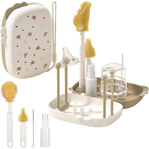 Kalanka-Goupillon Biberon Silicone¿Kit Nettoyage Voyage Avec Brosse Tétine + Écouvillon + Boîte De Rangement¿Egouttoir Biberon Intégré¿Prêt Pour Sortie Bébé¿