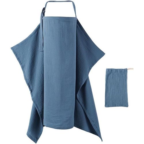 Kalanka-Couverture Allaitement Bébé Avec Pochette, Cape D'allaitement En Mousseline, Tablier Allaitement Avec Lanière Réglable, Vêtement Allaitement Femme En Coton, Cache Allaitement Écharpe (Bleu)