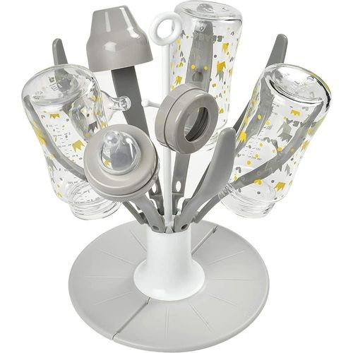 Kalanka-Béaba, Egoutte Biberons Arbre Flower, Pliable, 8 Biberons Et Accessoires, Compact, Nomade, Gris