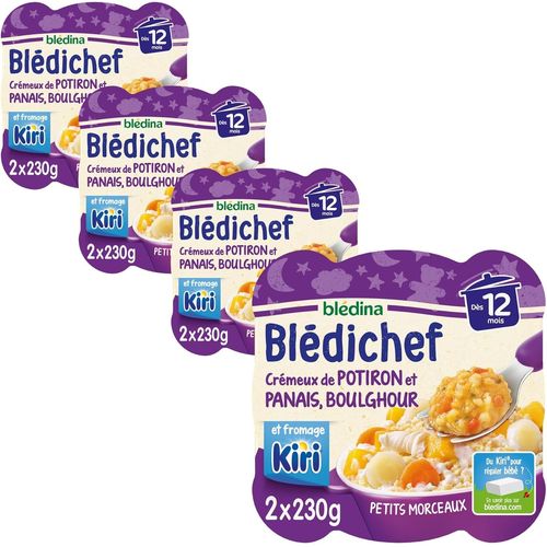 Kalanka-- Blédichef - Repas Bébé 12 Mois - Plats Bébé - Crémeux De Potiron Et Panais; Boulghour Et Fromage Kiri - Petits Morceaux - Dès 12 Mois - Lot De 8 Assiettes De 230g