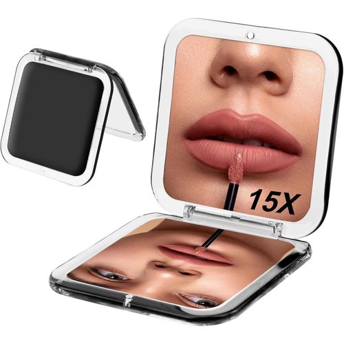 Kalanka-Miroir De Poche Grossissant 15x/1x, Miroir Grossissant 15x Pour Sac À Main, Miroir De Maquillage Compact Pour Les Voyages, Petit Miroir De Poche Pliable Et Portable, Carré 8,5 Cm, Noir 
