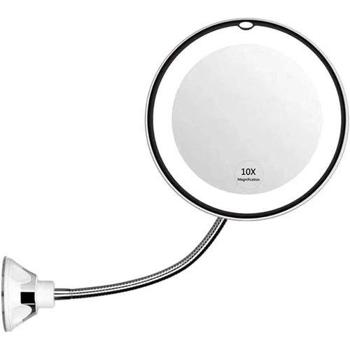 Kalanka-Miroir De Maquillage Éclairé Par Led Avec Grossissement 10x Interrupteur Tactile Charge Usb Miroir De Maquillage Réglable Lumière Led Et Ventouse Pivotant À 360 Degrés Flexible Col De(Blanc) 