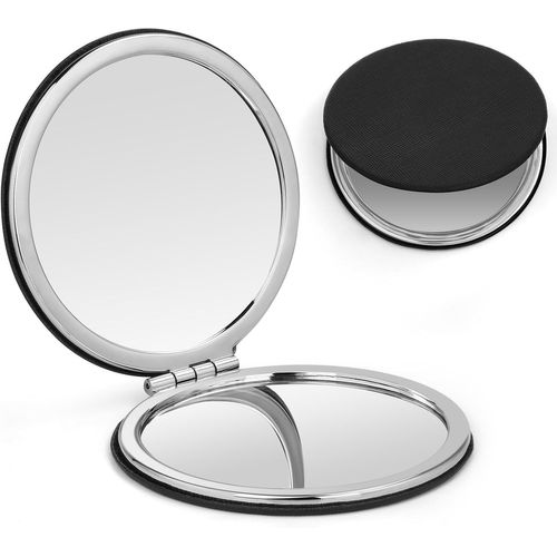 Kalanka-Miroir Compact, Miroir Maquillage Poche Avec Grossissement X1 / X2 Maquillage Poche Miroirs De Voyage Noir À Double Face Pour Femmes Hommes Portable Pour Sac À Main (Cuir Noir) 