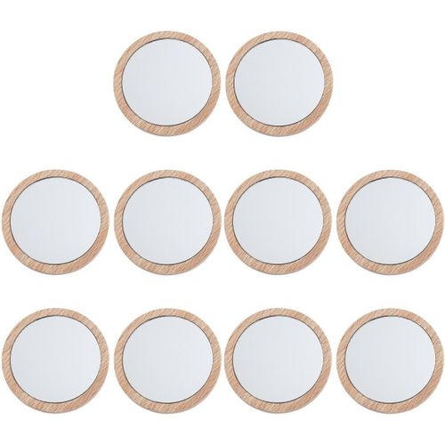 Kalanka-Miroir De Poche Rond En Bois Composite Et Verre Compact 7.5 Cm 10pcs Pour Maquillage Quotidien Voyage Et Retouches 